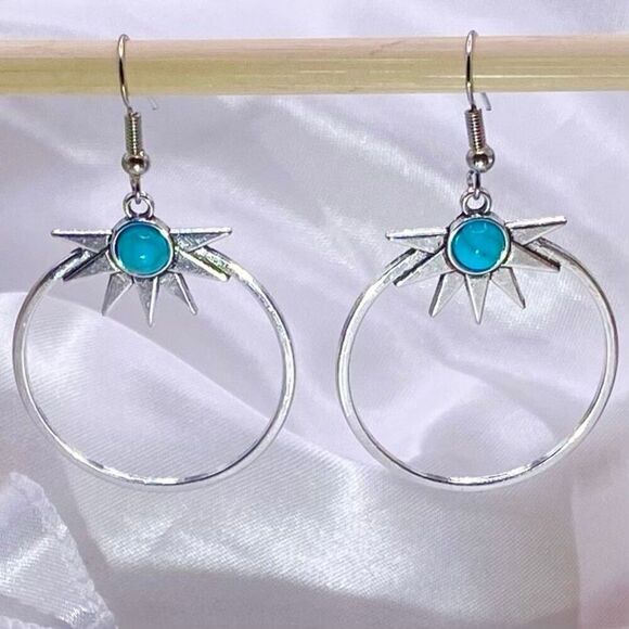 AVZ Silver & Turquoise Hoop Dangle Earrings - Picture 1 of 8